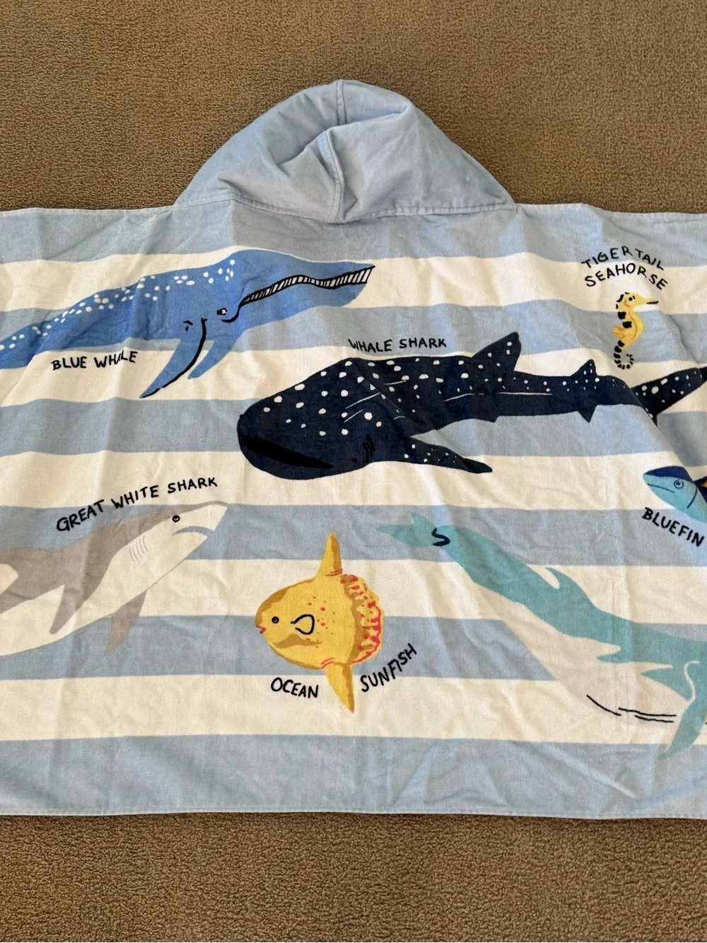 Pottery Barn Kids Ocean Animals Hooded Towel UPF 50+ NWOT